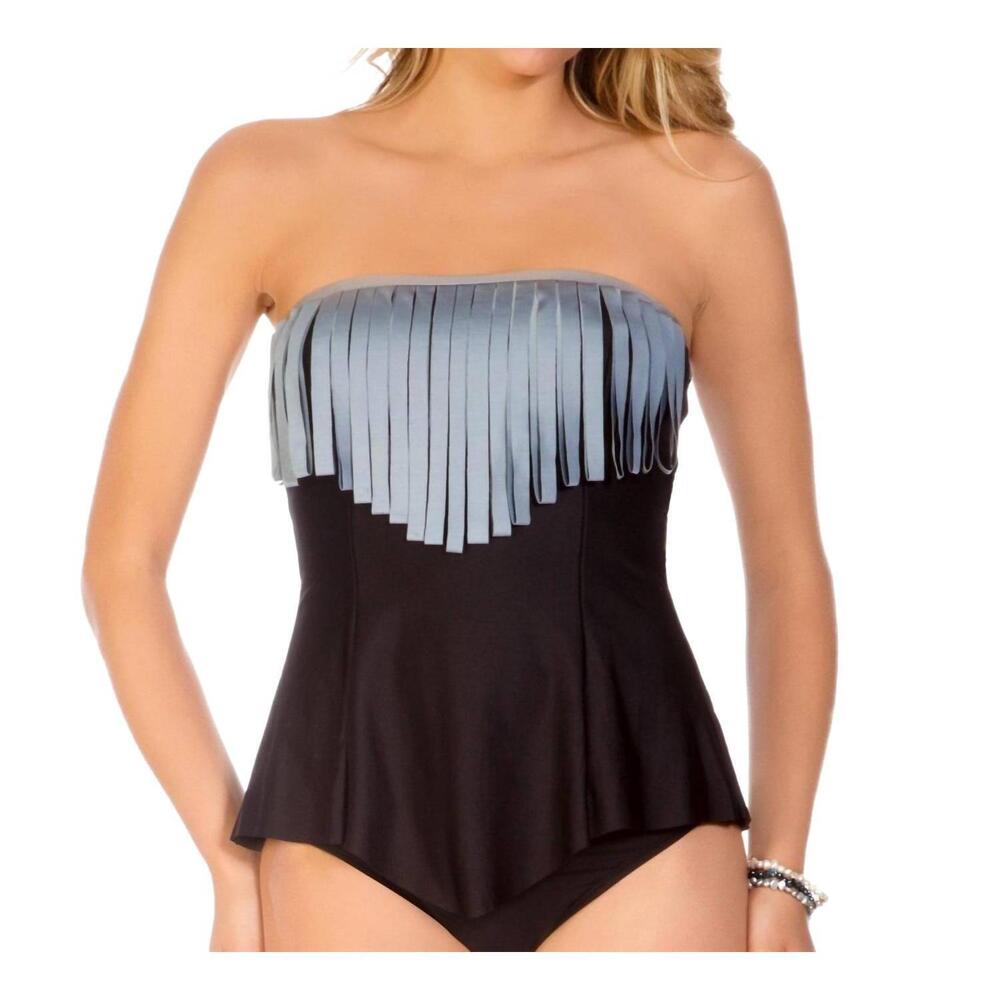 NEW ECO SWIM eco loop fringe tankini top in black